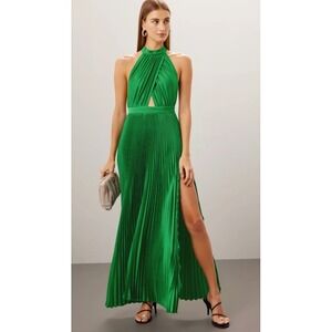 L'IDÉE Renaissance Gown Pleated Halter Maxi Dress Satin Green Size 10 *READ*